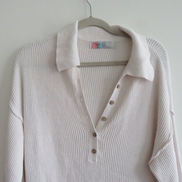 FREE PEOPLE BEACH Picnic Sweater Mini Dress Ribbed White Comfy Boho Coastal Sz M - Picture 7 of 15